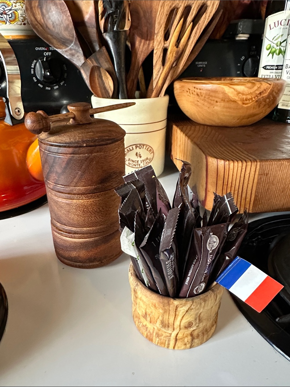 Handcrafted Wood 3 Stackable Salt Cellar with Lid &  1 olive wood salt holder